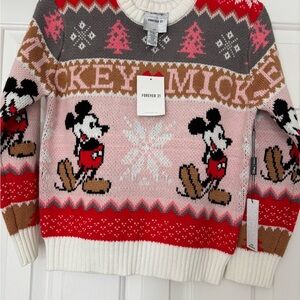 Forever 21 Mickey Mouse Crew Neck Sweater Red Pink